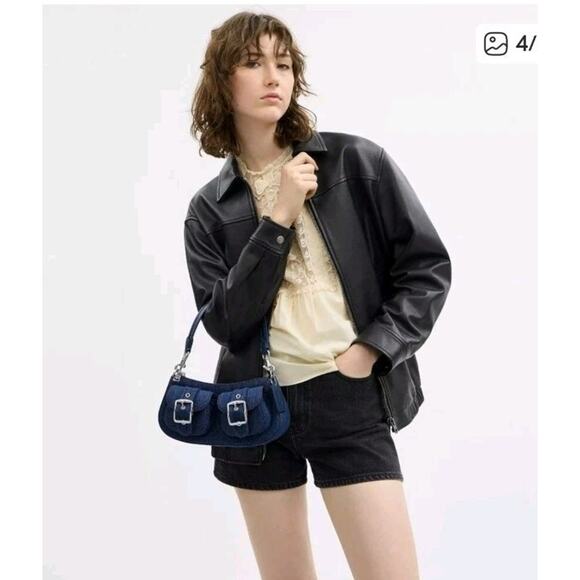 NWT Coach CAK44 Ashton shoulder/Crossbody Bag INDIGO Denim & Smooth Leather - Picture 4 of 5